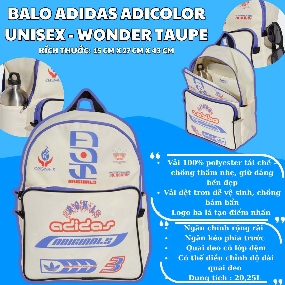 🎒 Balo Adidas Classic Sponsors – Gọn Nhẹ, Retro, Cực Dễ Dùng