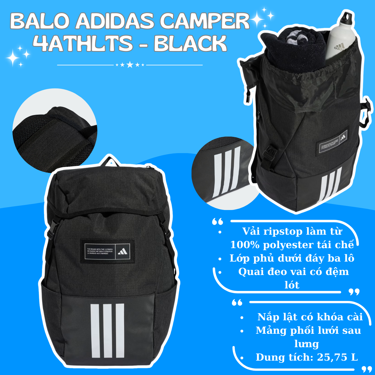 🎒 Balo Adidas Camper 4ATHLTS – Gọn gàng, tiện lợi, thân thiện môi trường