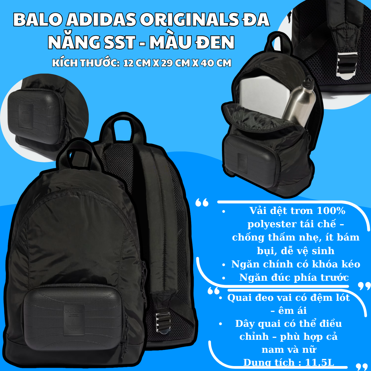 🎒 Balo Adidas Originals Đa Năng SST – Màu Đen