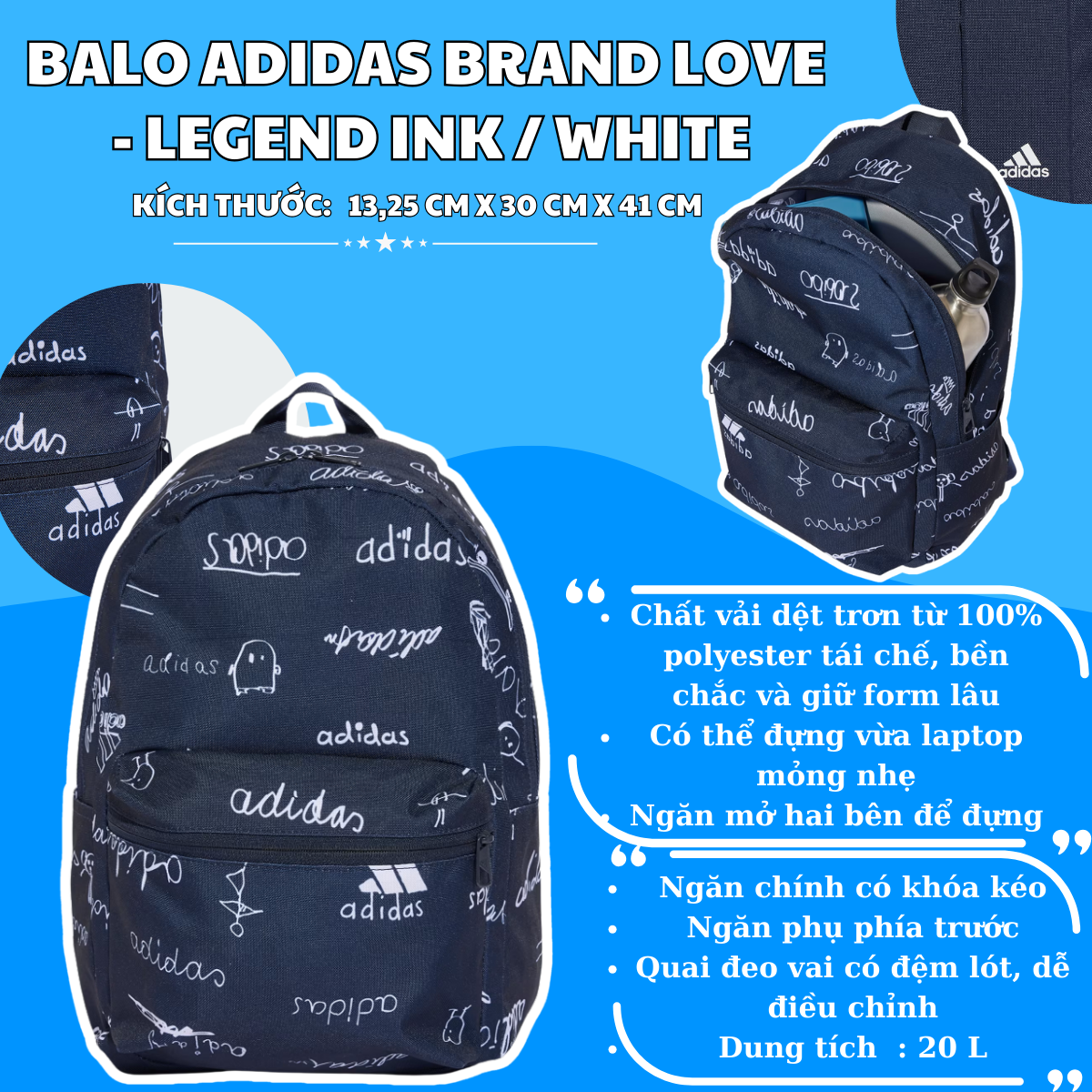 🎒 Balo Adidas Brand Love – Gọn nhẹ, tiện dụng & cực chất
