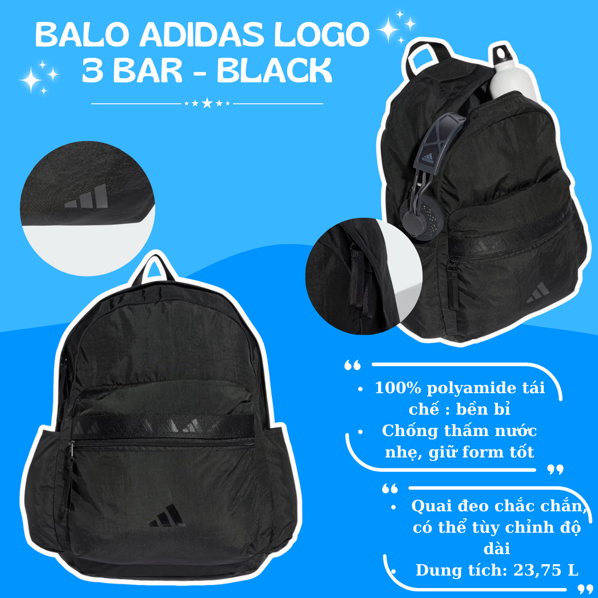 🎒 Balo Adidas Logo 3 Bar - Sự Lựa Chọn Hoàn Hảo Cho Phong Cách Năng Động