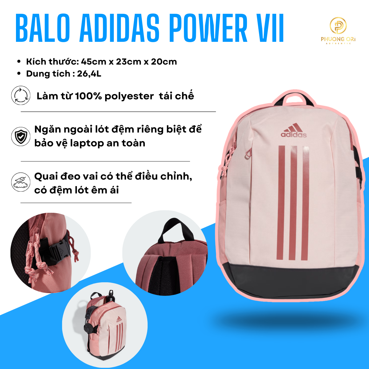 🎒 BALO ADIDAS POWER VII – NHỎ GỌN MÀ CHẤT LỪ