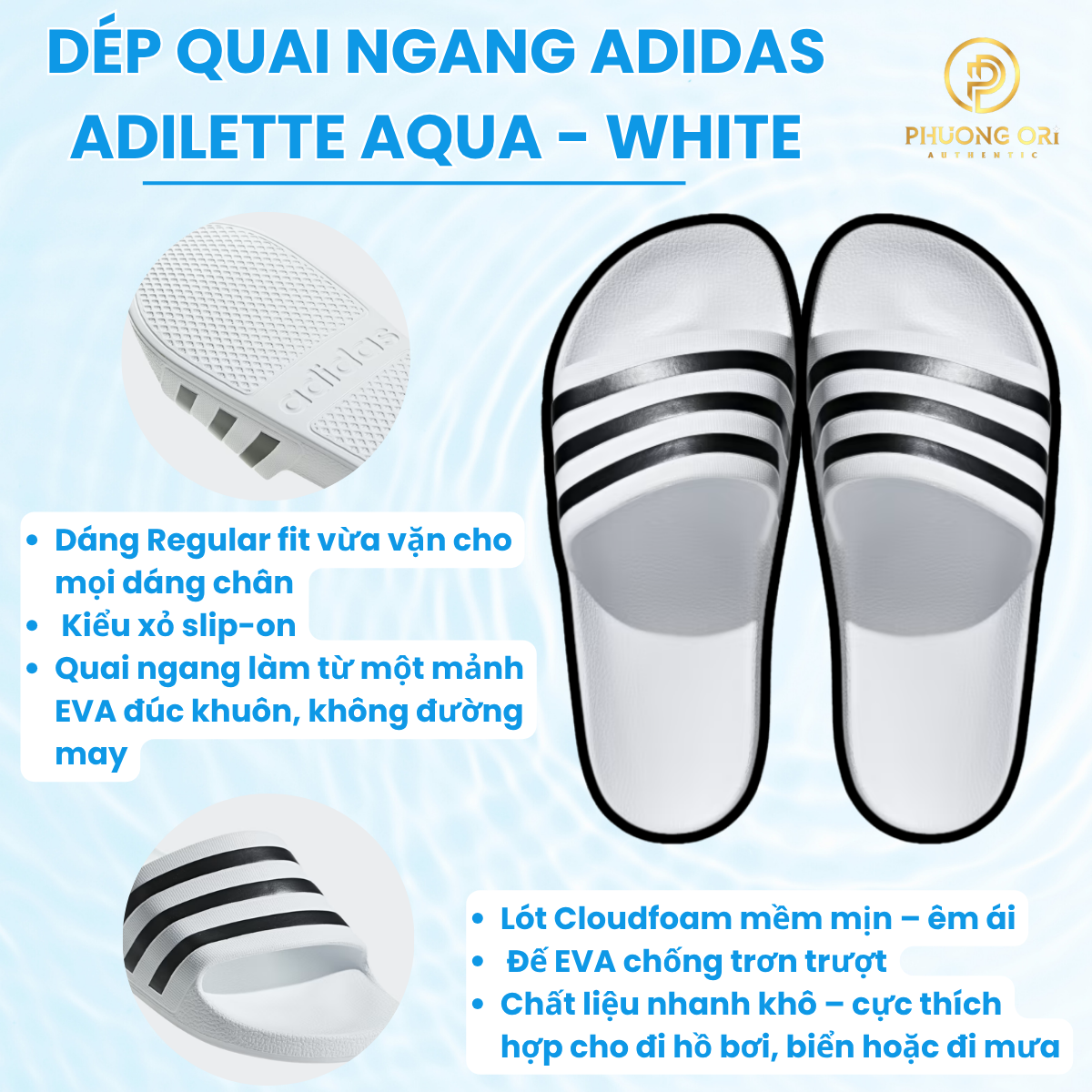 🩴 Dép Quai Ngang Adidas Adilette Aqua – Siêu Nhẹ, Siêu Êm, Siêu Tiện