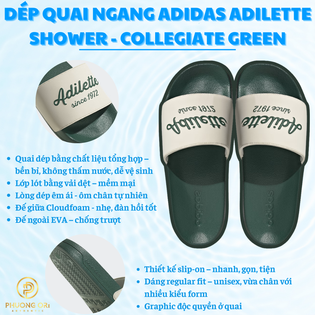 🌿 Dép Quai Ngang Adidas Adilette Shower – Wonder White / Collegiate Green