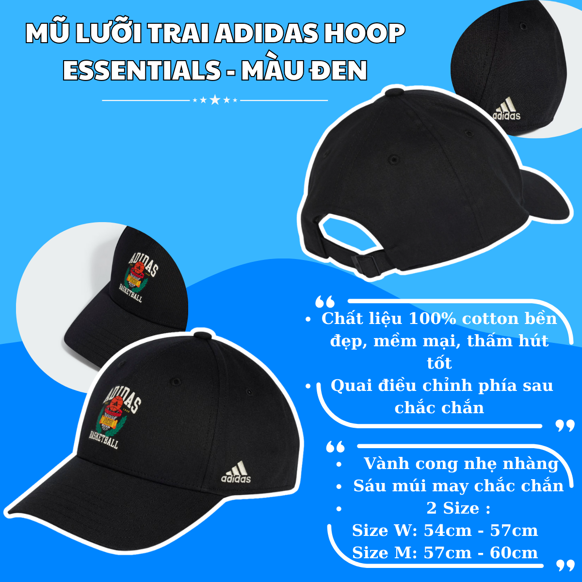 🧢 Mũ Lưỡi Trai Adidas Hoop Essentials - Black: Cơ bản mà chất, chuẩn gu thời trang hiện đại!