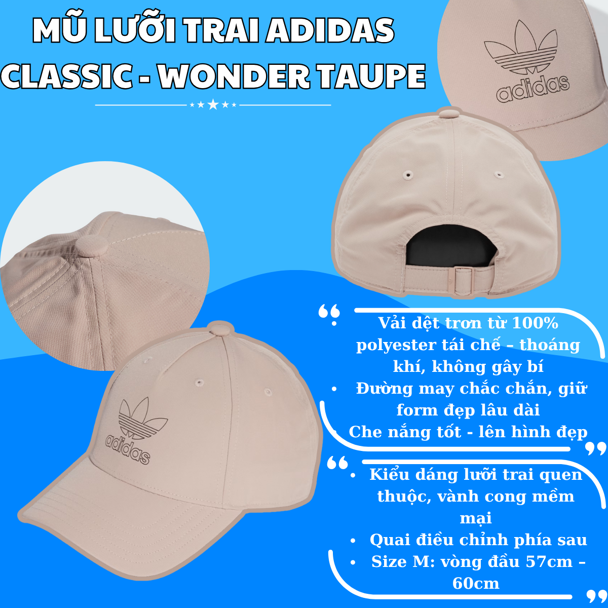 🧢 Mũ Lưỡi Trai Adidas Classic – Nhẹ Nhàng, Tinh Tế, Dễ Phối