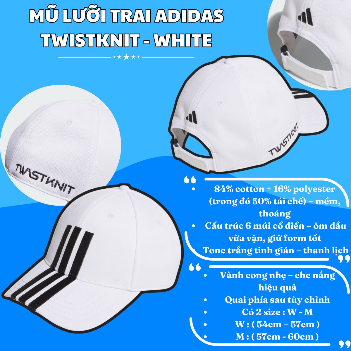 🧢 Mũ Lưỡi Trai Adidas Twistknit – Màu Trắng | Nhẹ Mát, Tinh Tế, Dễ Phối