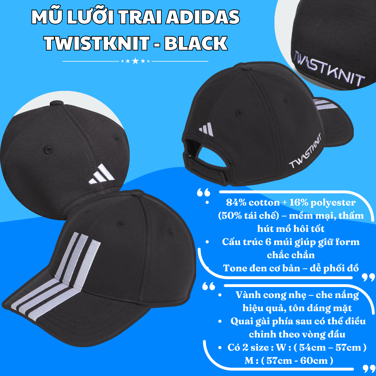 🧢 Mũ Lưỡi Trai Adidas Twistknit – Màu Đen | Cá Tính, Thanh Lịch, Dễ Phối