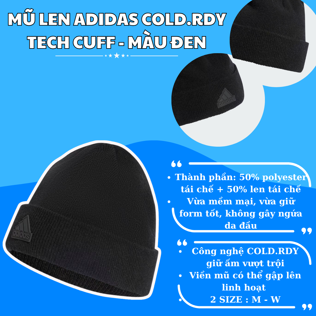 🖤 Mũ Len Adidas COLD.RDY Tech Cuff - Màu Đen: Ấm Áp Chuẩn Phong Cách