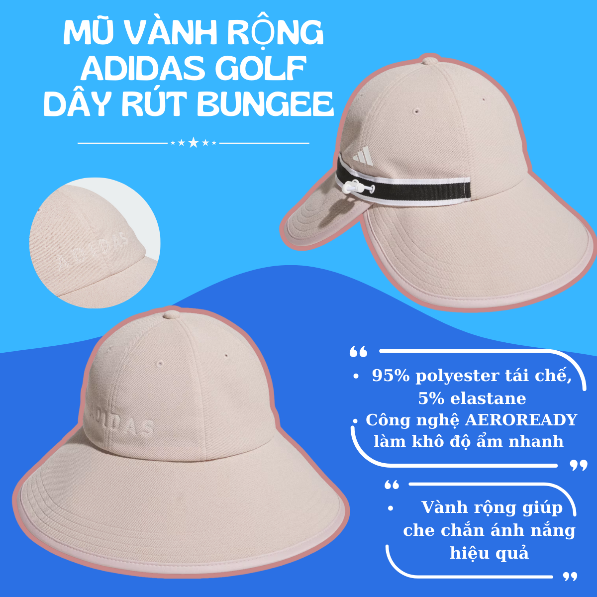 🎩 Mũ Vành Rộng Adidas Golf Dây Rút Bungee - Phong Cách & Hiệu Năng
