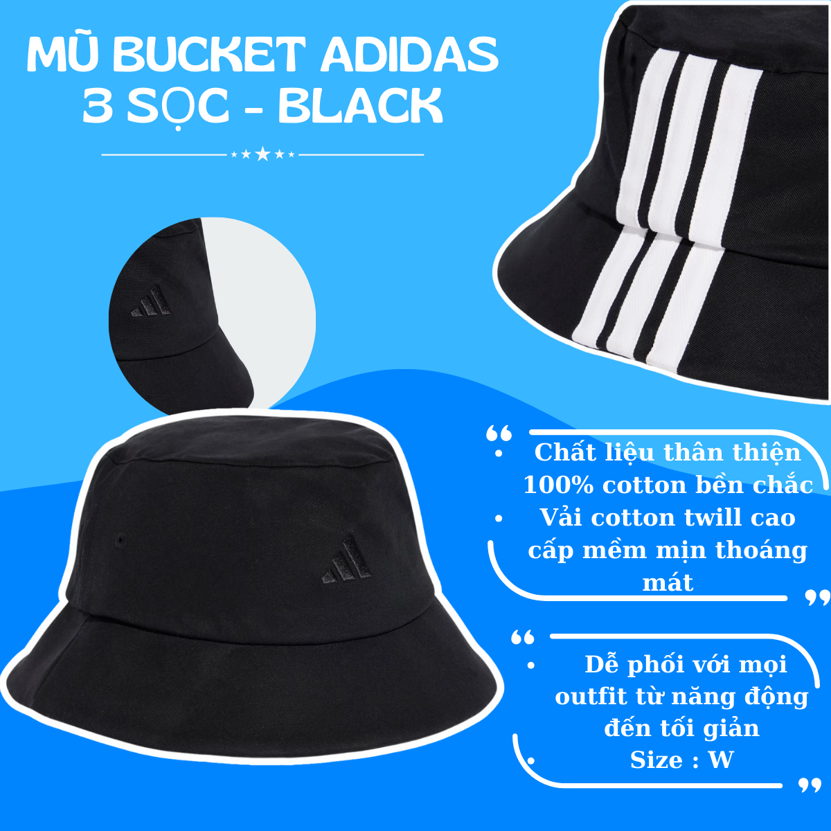 🧢 MŨ BUCKET ADIDAS 3 SỌC BLACK