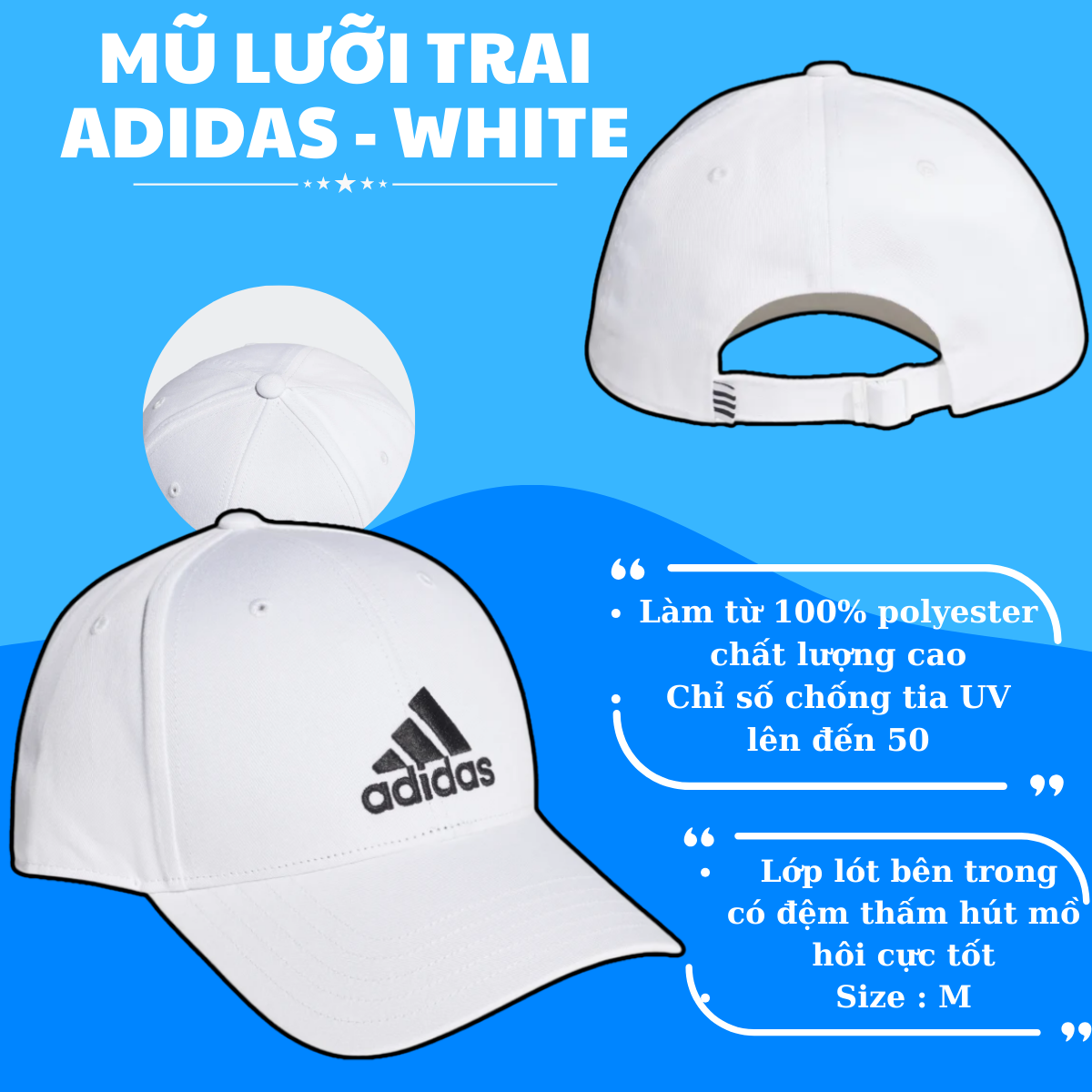🧢 MŨ LƯỠI TRAI ADIDAS MÀU TRẮNG