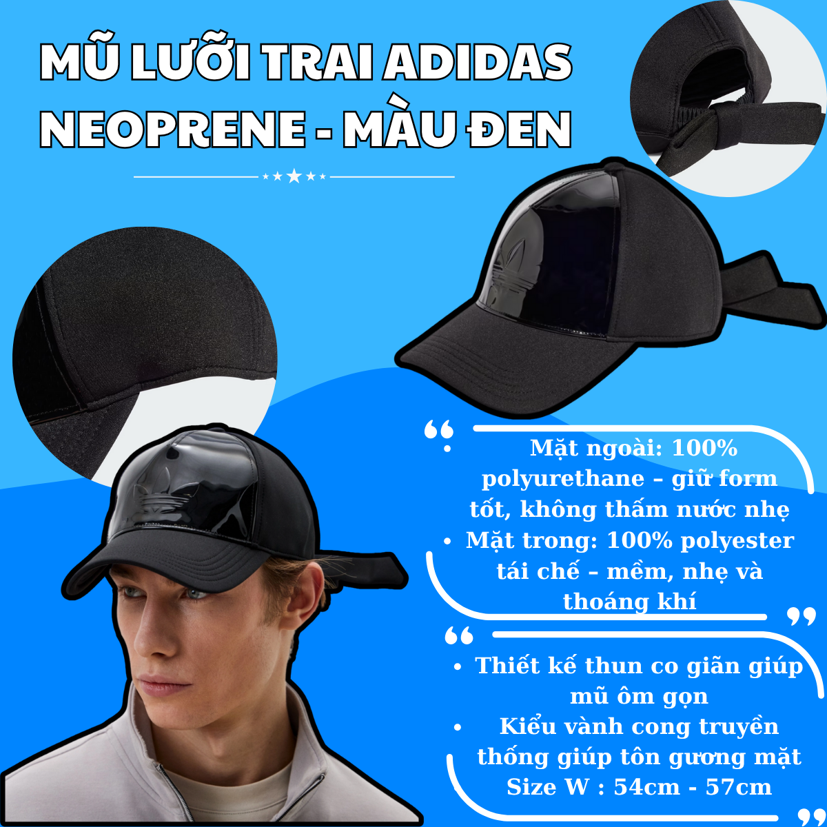 🧢 Mũ Lưỡi Trai Adidas Neoprene – Màu Đen