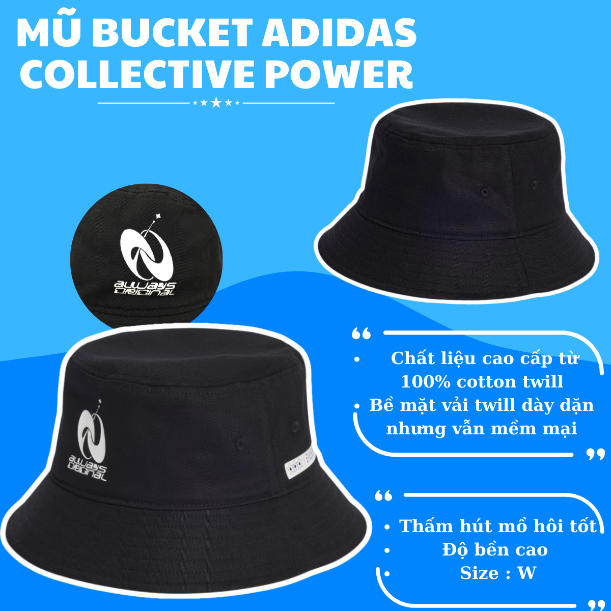 🧢 MŨ BUCKET ADIDAS COLLECTIVE POWER MÀU ĐEN