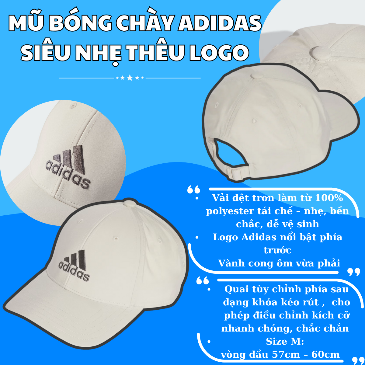 🧢 Mũ Lưỡi Trai Adidas Dệt Trơn – Màu Alumina