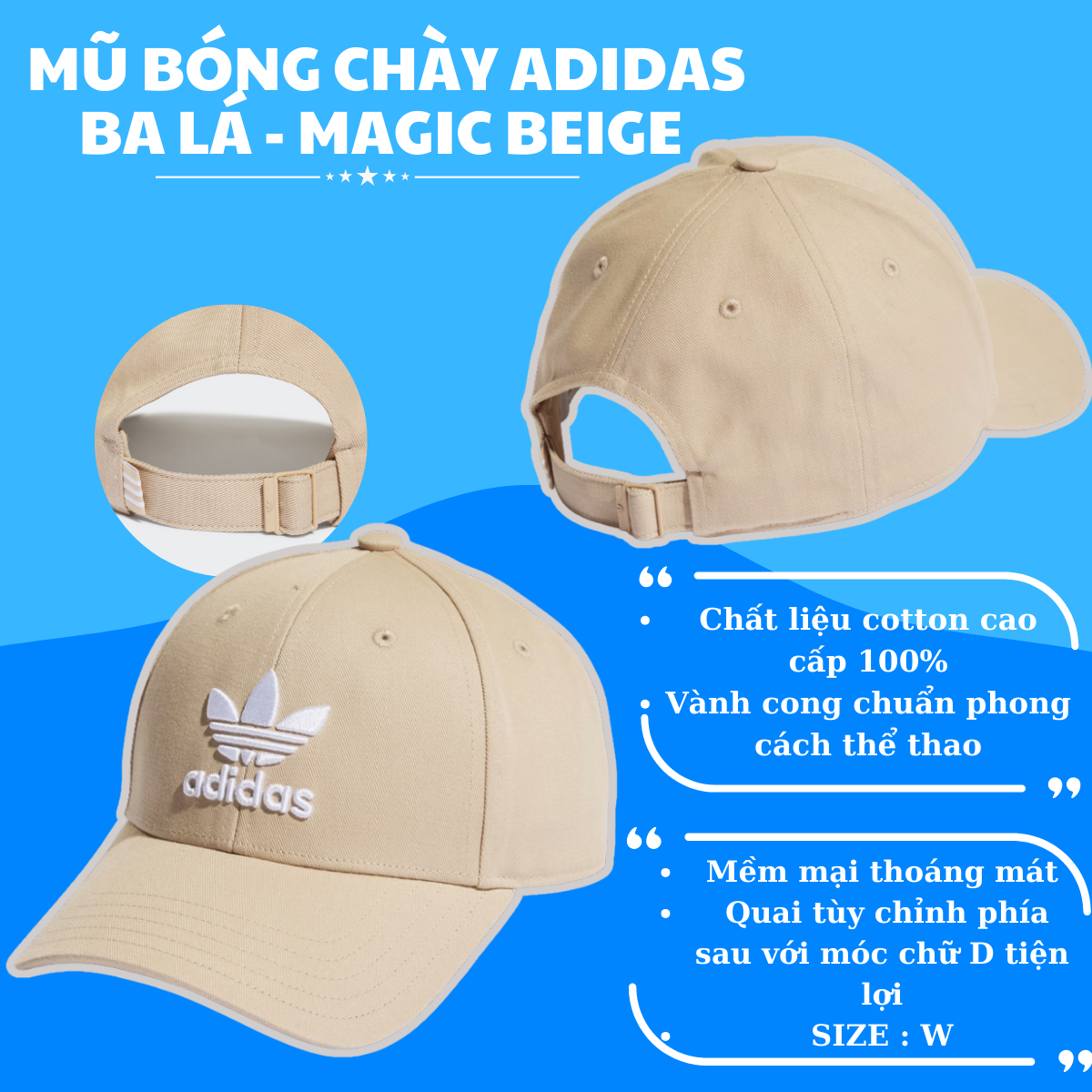 🧢 MŨ BÓNG CHÀY ADIDAS BA LÁ – MAGIC BEIGE