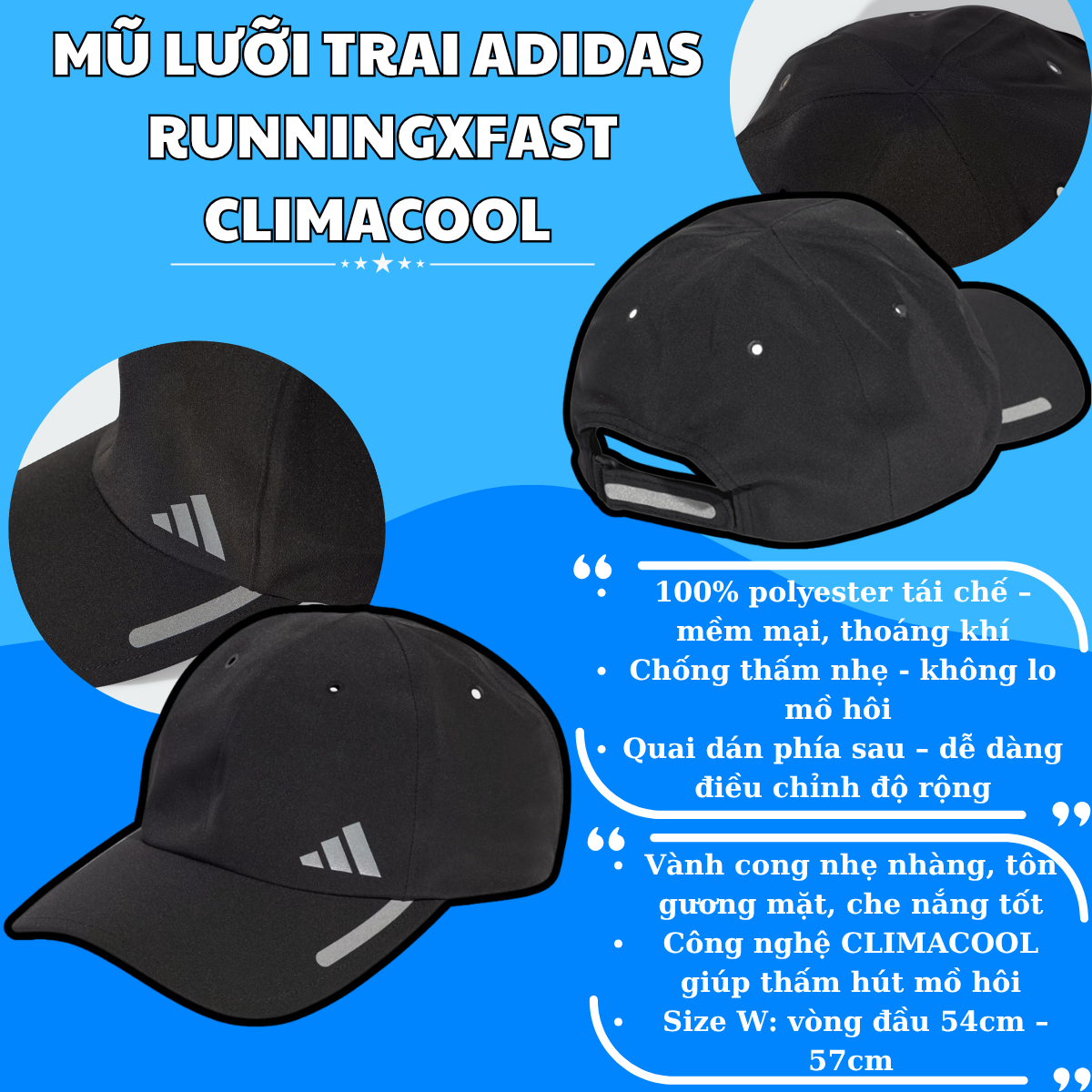 🧢 Mũ Lưỡi Trai Adidas Runningxfast CLIMACOOL – Màu Đen