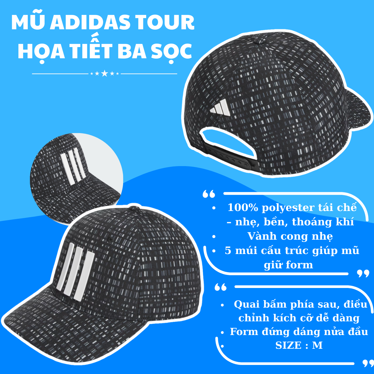 🧢 Mũ Adidas Tour Họa Tiết Ba Sọc – Phụ kiện thể thao không thể thiếu