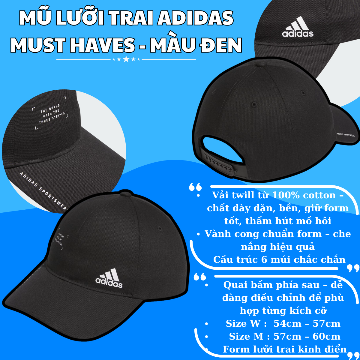 🧢 Mũ Lưỡi Trai Adidas Must Haves – Màu Đen
