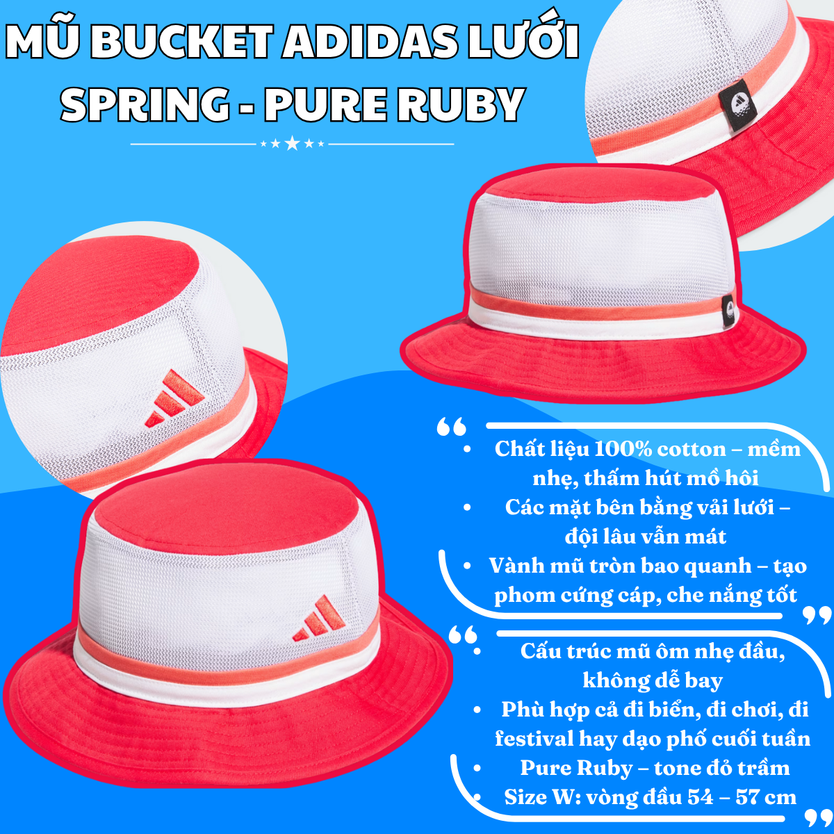🧢 Mũ Bucket Adidas Lưới Spring – Thoáng Mát, Năng Động, Đậm Chất Thời Trang