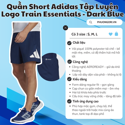 💙 Quần Short Adidas Tập Luyện Logo Train Essentials – Màu Dark Blue