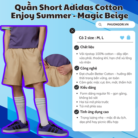 🤎 Quần Short Adidas Cotton Enjoy Summer – Màu Magic Beige