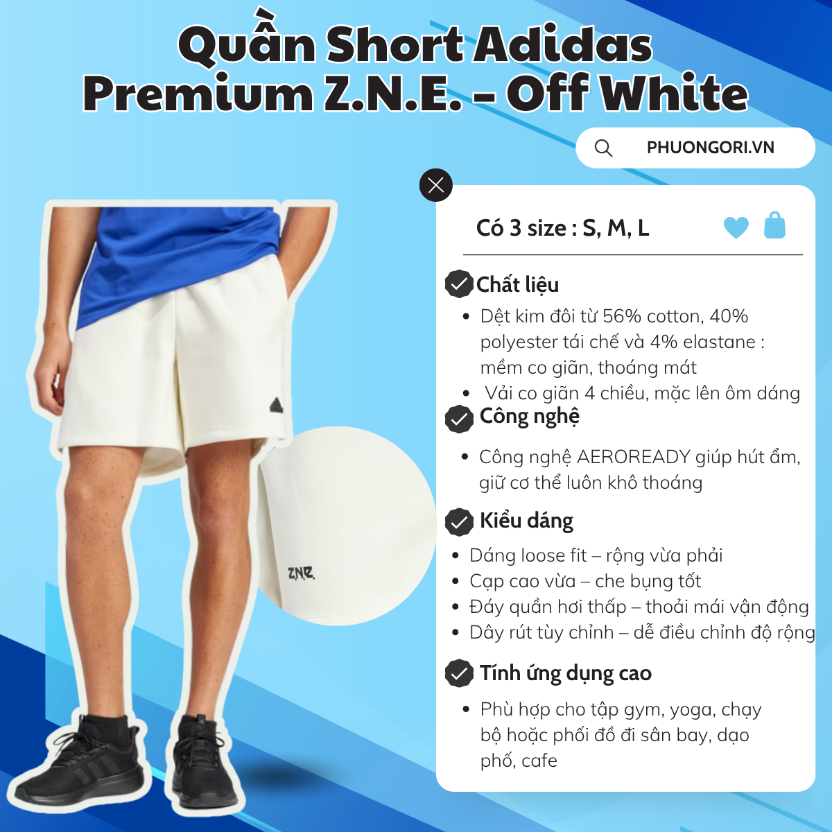 🩳 Quần Short Adidas Premium Z.N.E. – Nhẹ Mát, Co Giãn, Chuẩn Gu Thể Thao Sang