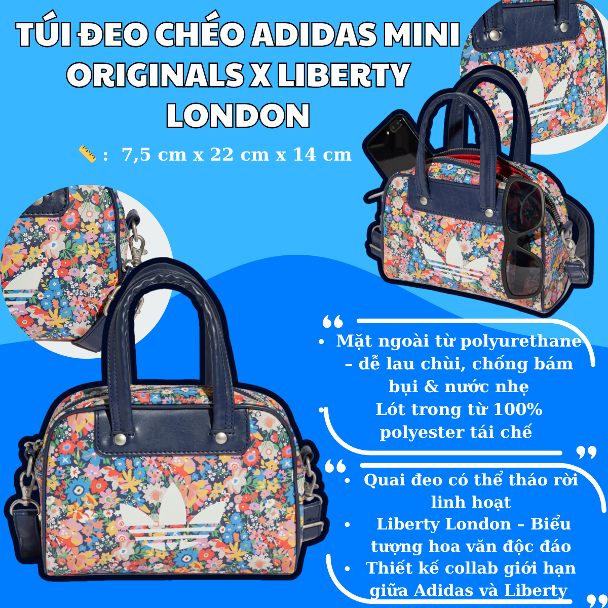 👜 Túi Đeo Chéo Adidas Mini Originals x Liberty London – Nhỏ gọn, nổi bật, phối outfit là auto xinh!