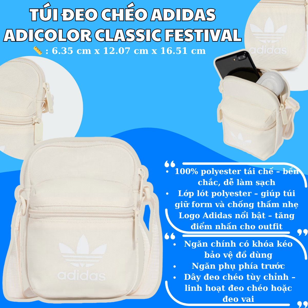 🎒 Túi Đeo Chéo Adidas Adicolor Classic Festival – Nhỏ Gọn, Trẻ Trung, Cực Dễ Mix