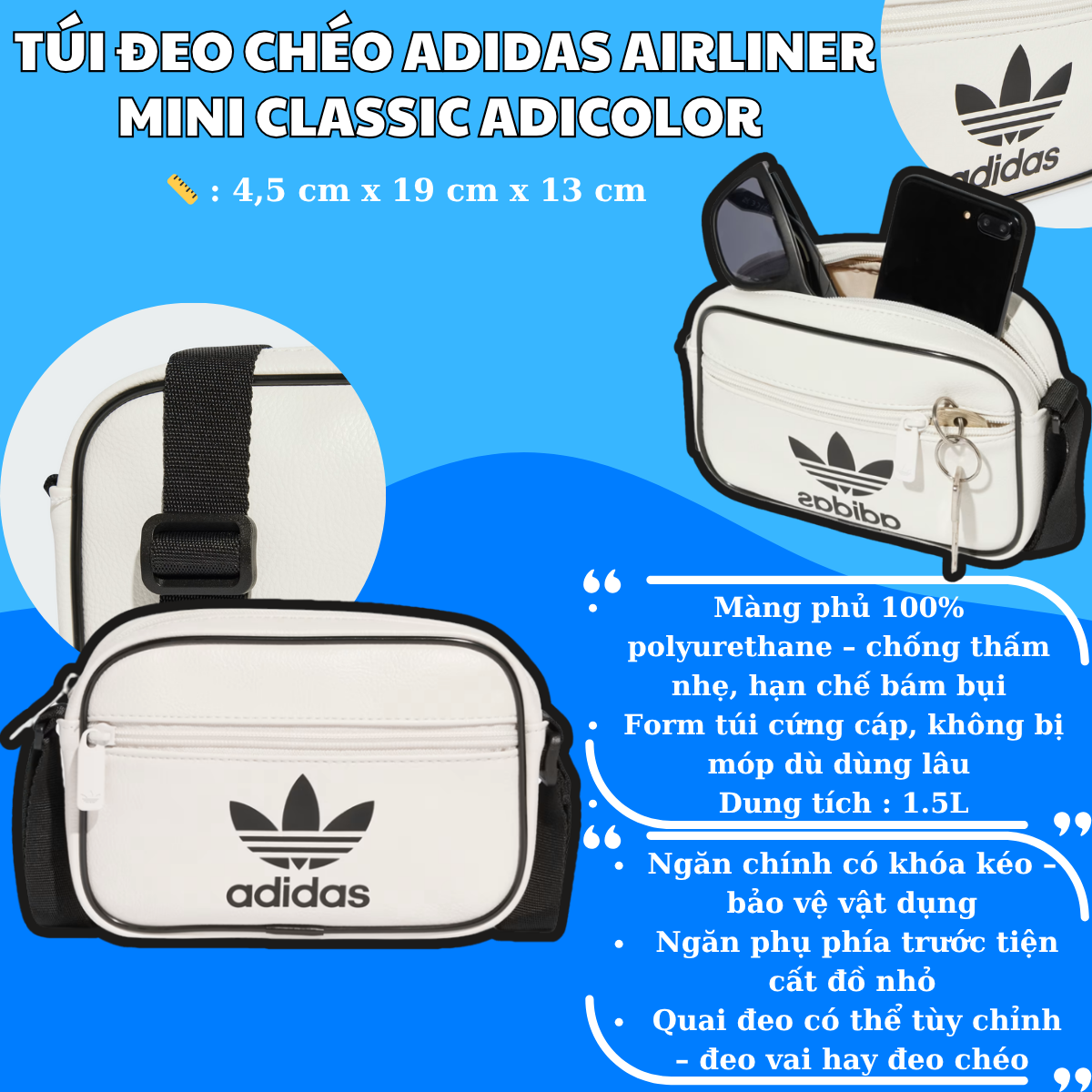 🎒 Túi Đeo Chéo Adidas Airliner Mini Classic – Nhỏ Gọn, Sành Điệu, Phối Đồ Cực Dễ