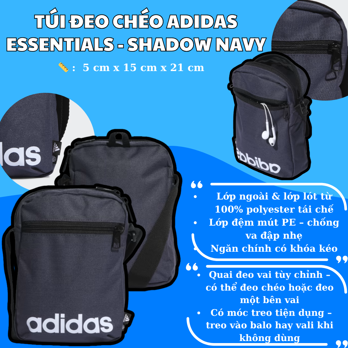 🎒 Túi Đeo Chéo Adidas Essentials – Nhỏ gọn, tiện dụng, chuẩn gu thể thao năng động