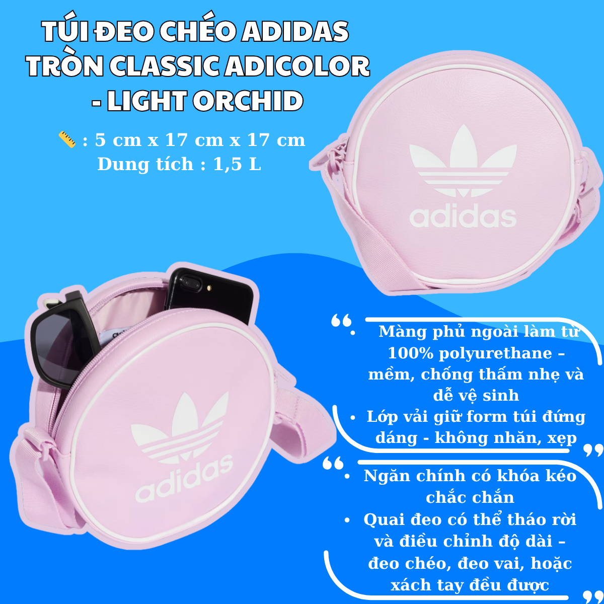 🎒 Túi Đeo Chéo Adidas Tròn Classic Adicolor – Nhỏ xinh, nổi bật, cực tiện mỗi ngày