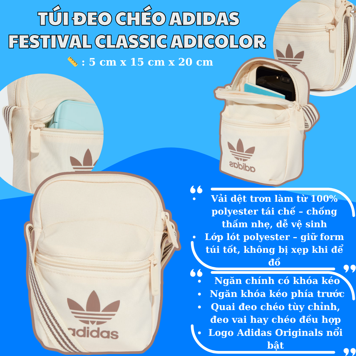 🎒 Túi Đeo Chéo Adidas Festival Classic Adicolor – Màu Wonder White