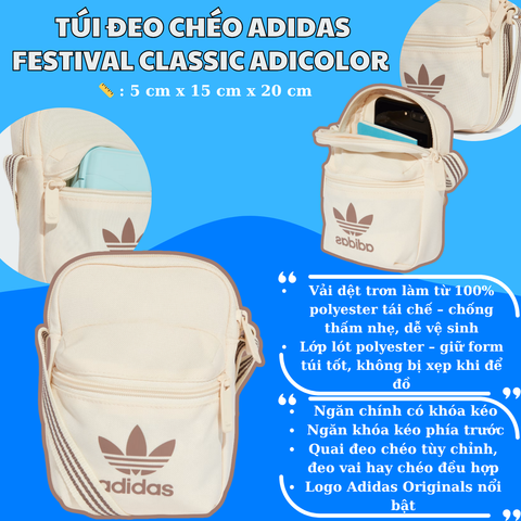 🎒 Túi Đeo Chéo Adidas Festival Classic Adicolor – Màu Wonder White