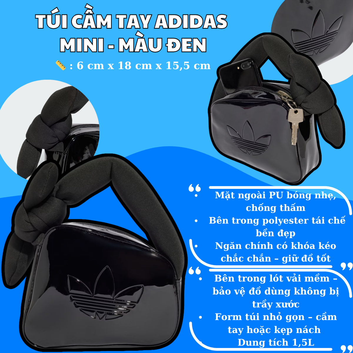 👜 Túi Cầm Tay Adidas Mini – Màu Đen
