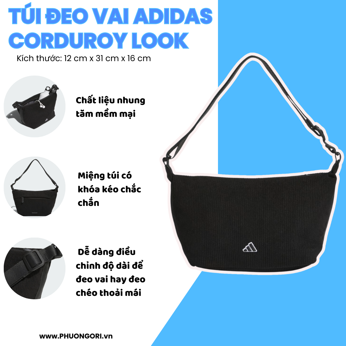 🏌️♂️ Túi Đeo Vai Adidas Corduroy Look | Nhỏ gọn, tinh tế cho sân golf