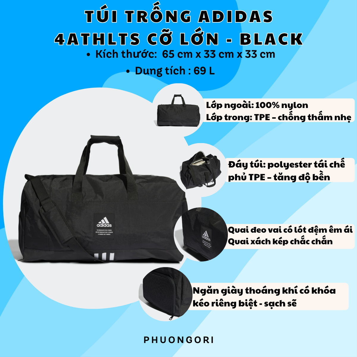 🧳 Túi Trống Adidas 4ATHLTS Cỡ Lớn – “Xách” Cả Thế Giới Đi Cùng Bạn