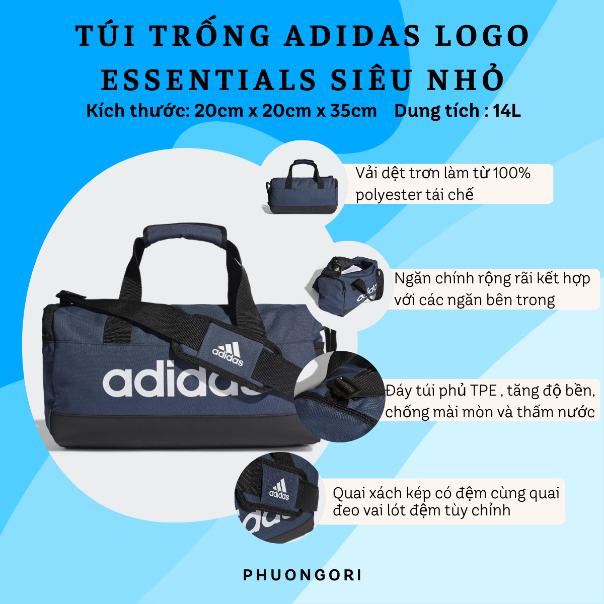 🛄 Túi Trống Adidas Logo Essentials Siêu Nhỏ – Nhỏ Gọn, Tiện Dụng, Phong Cách