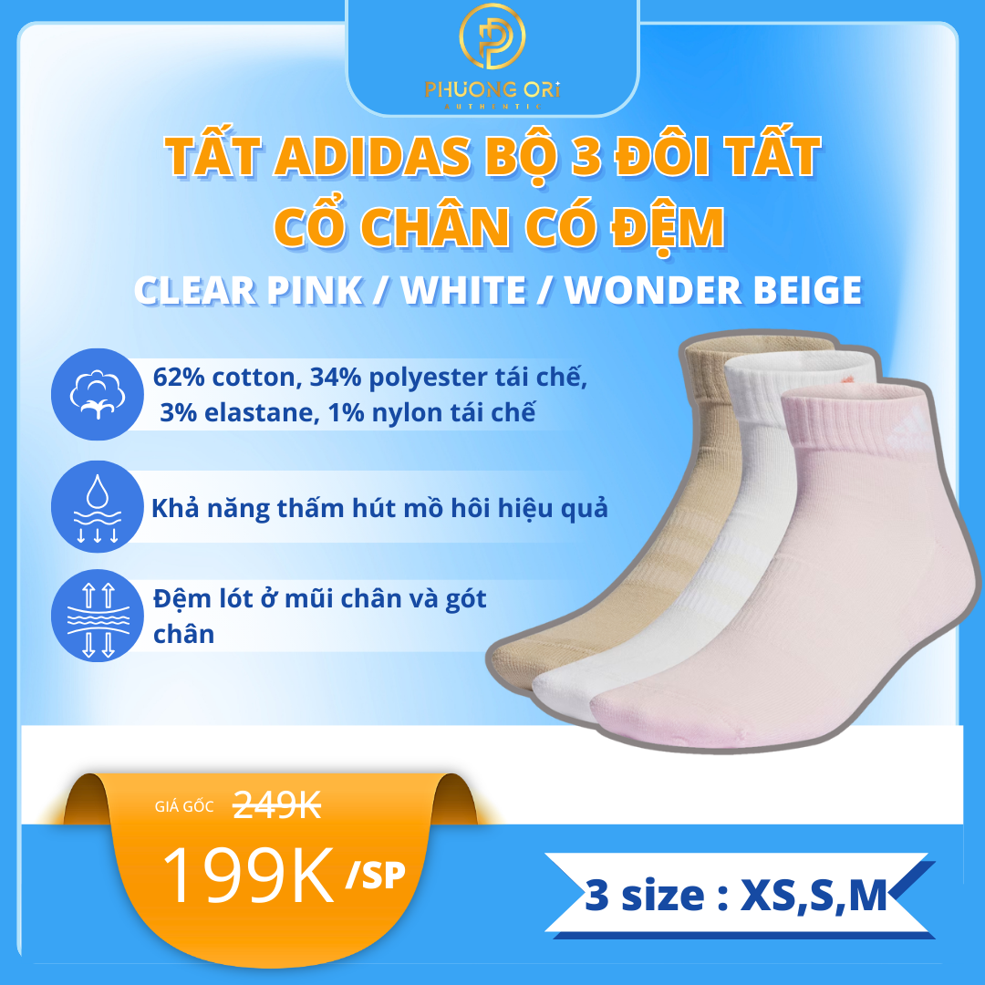 🧦 Tất Adidas Bộ 3 Đôi Tất Cổ Chân Có Đệm – Sự Kết Hợp Hoàn Hảo Giữa Thoải Mái và Phong Cách 💙