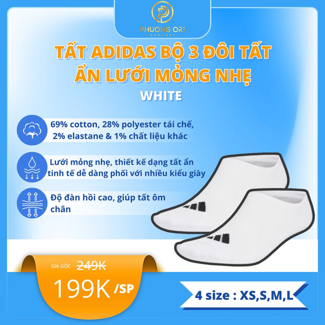 🧦 Bộ 3 Đôi Tất Ẩn Adidas Lưới Mỏng Nhẹ: Thoải Mái Từng Bước Chân