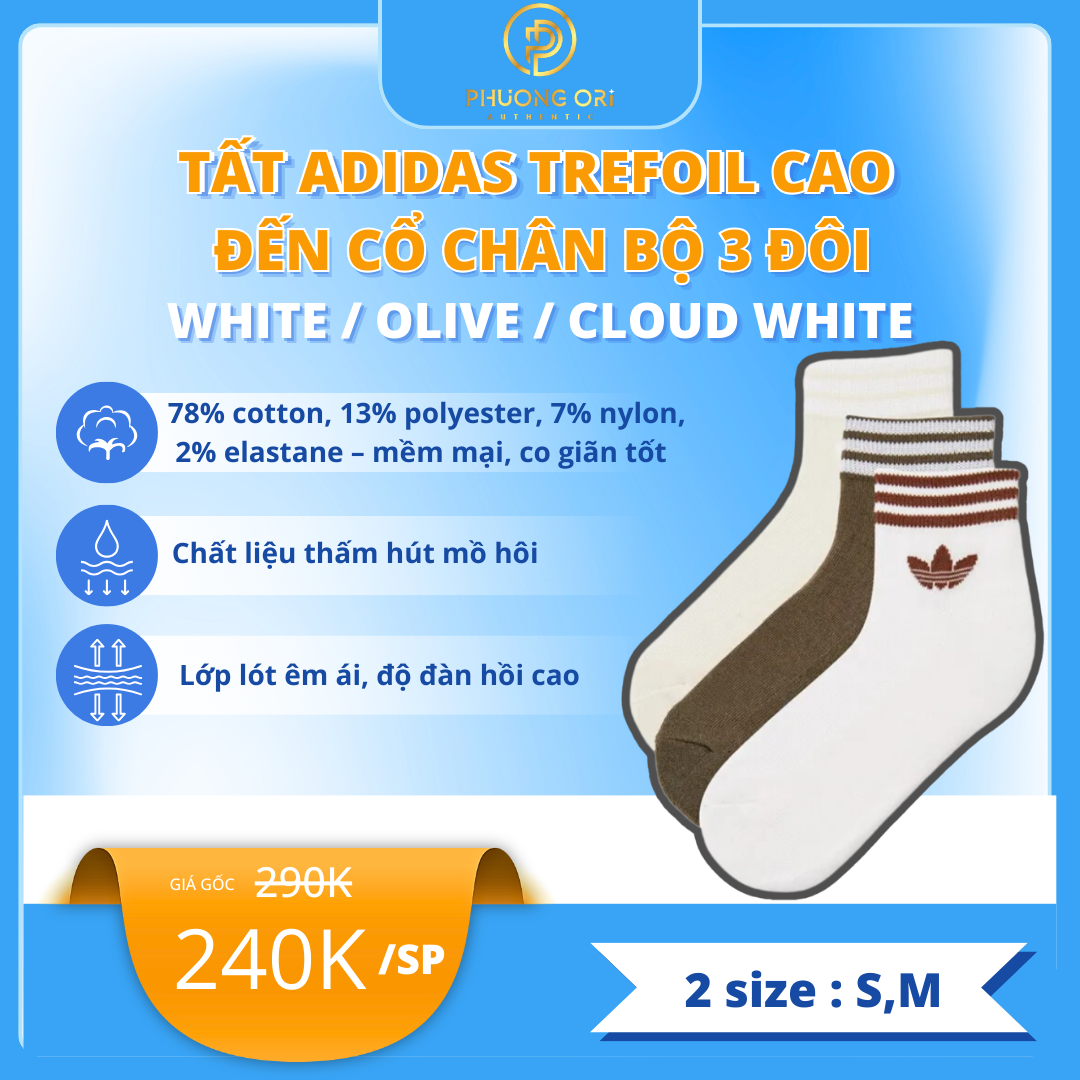 🧦 Tất Adidas Trefoil Cao Đến Cổ Chân – Hoàn Hảo Từ Phong Cách Đến Sự Thoải Mái