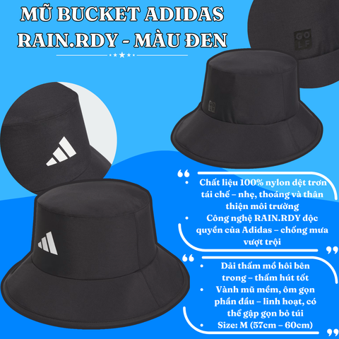 👒 Mũ Bucket Adidas RAIN.RDY – Màu Đen | Đơn Giản, Chống Mưa, Dễ Phối