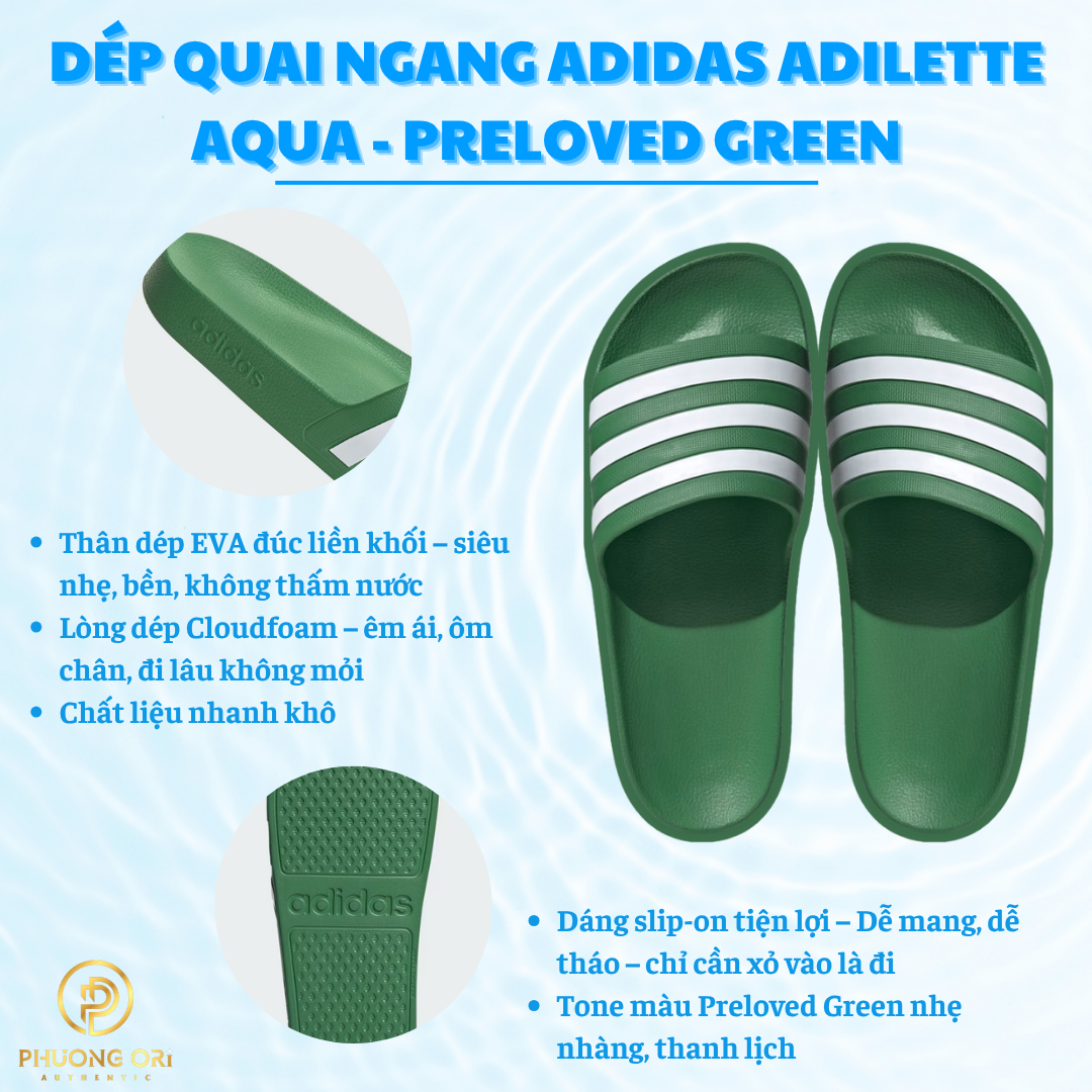💚 Dép Quai Ngang Adidas Adilette Aqua – Preloved Green / Cloud White
