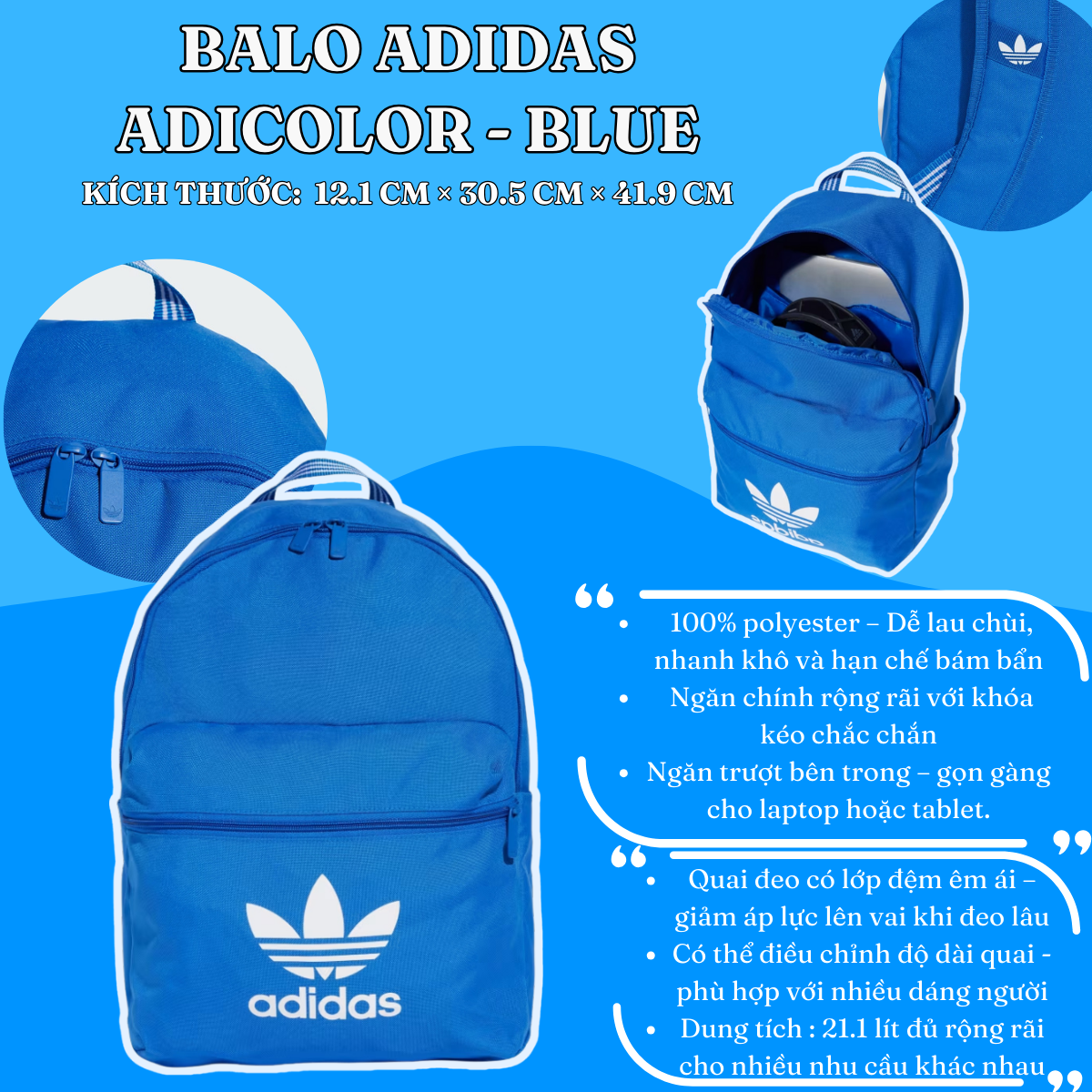 🎒 Balo Adidas Adicolor – Sắc Xanh Năng Động, Phong Cách Thời Trang
