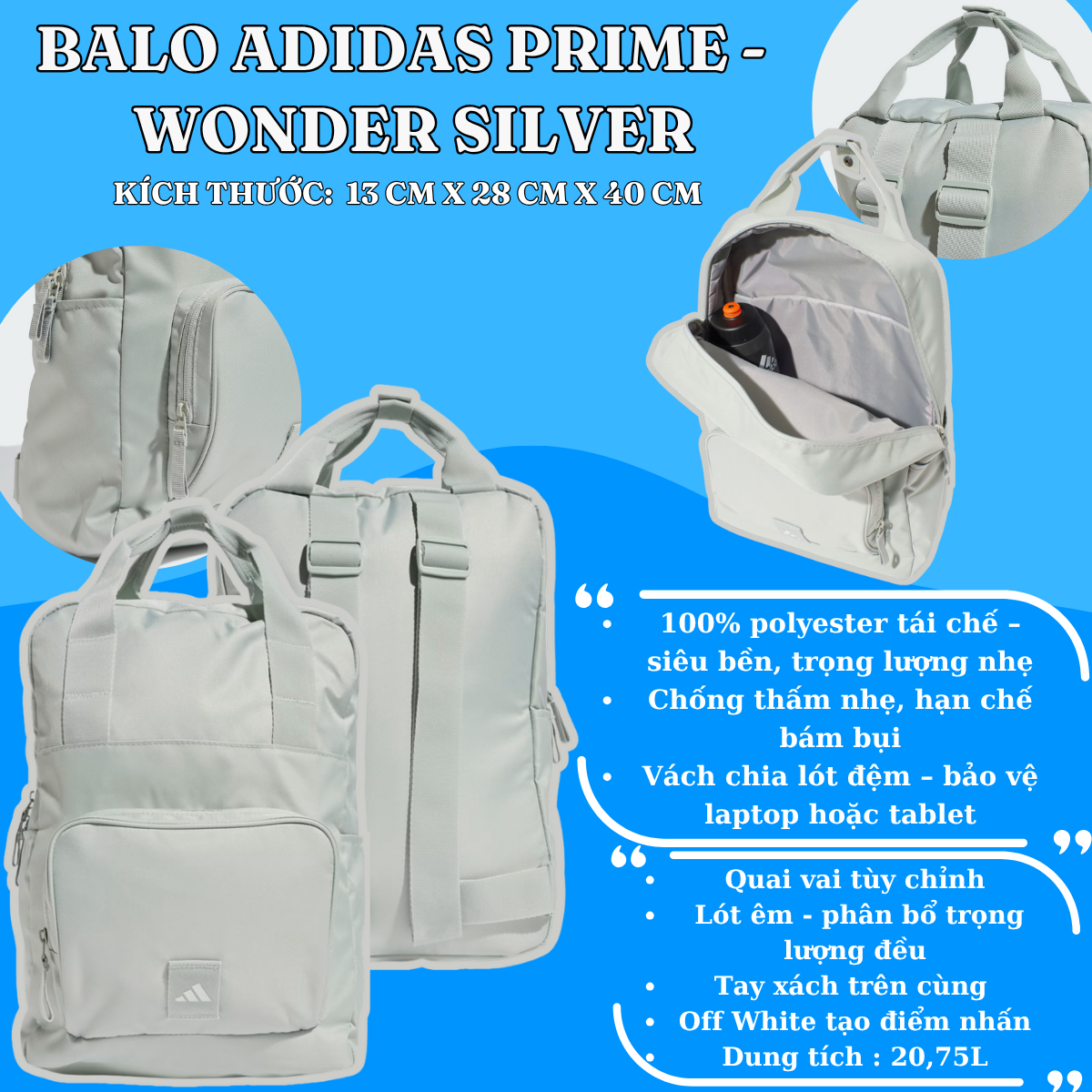 🎒 Balo Adidas Prime – Gọn nhẹ, bền bỉ, tiện dụng cho mọi hoạt động