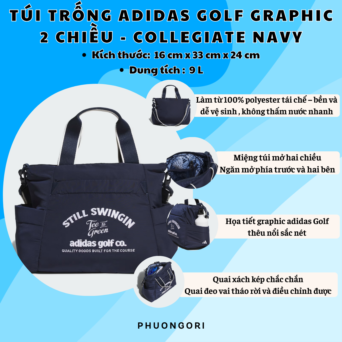 💼 Túi Trống Adidas Golf Graphic 2 Chiều – Nhỏ gọn, tinh tế và cực tiện lợi