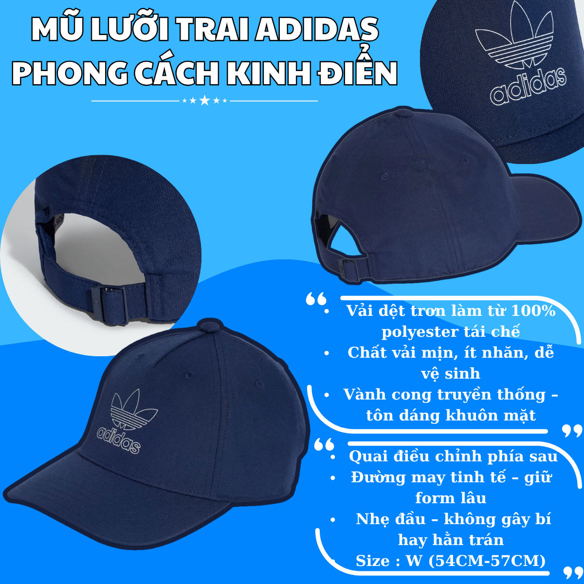 🧢 Mũ Lưỡi Trai Adidas Phong Cách Kinh Điển – Chuẩn Basic, Đội Lên Là