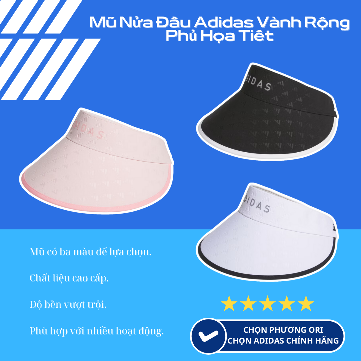 ✨ Mũ Nửa Đầu Adidas Vành Rộng Phủ Họa Tiết ✨
