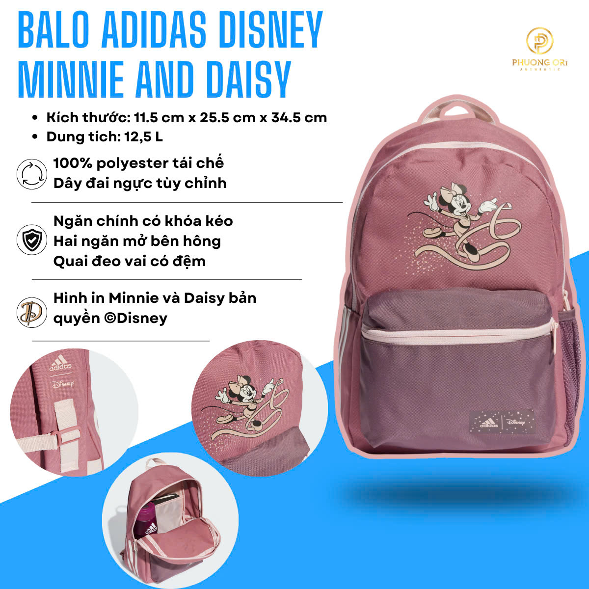 🎒 BALO ADIDAS DISNEY MINNIE AND DAISY – NHỎ XINH NGỌT NGÀO, ĐẲNG CẤP DISNEY CHÍNH HÃNG