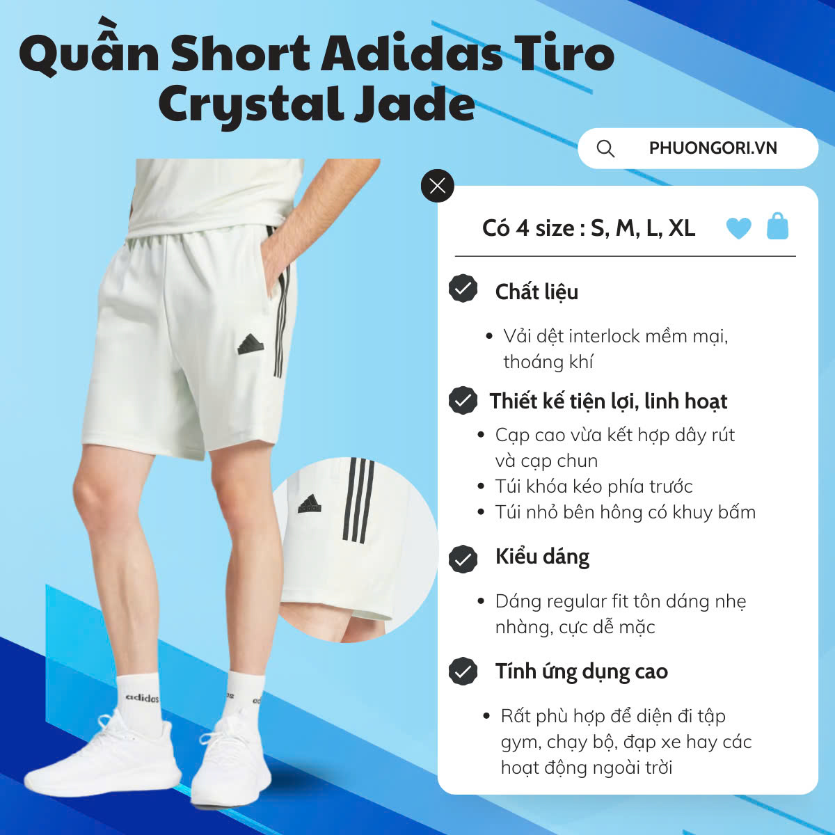 💎 Quần Short Adidas Tiro – Màu Crystal Jade: Tươi mới, năng động, thân thiện với môi trường!
